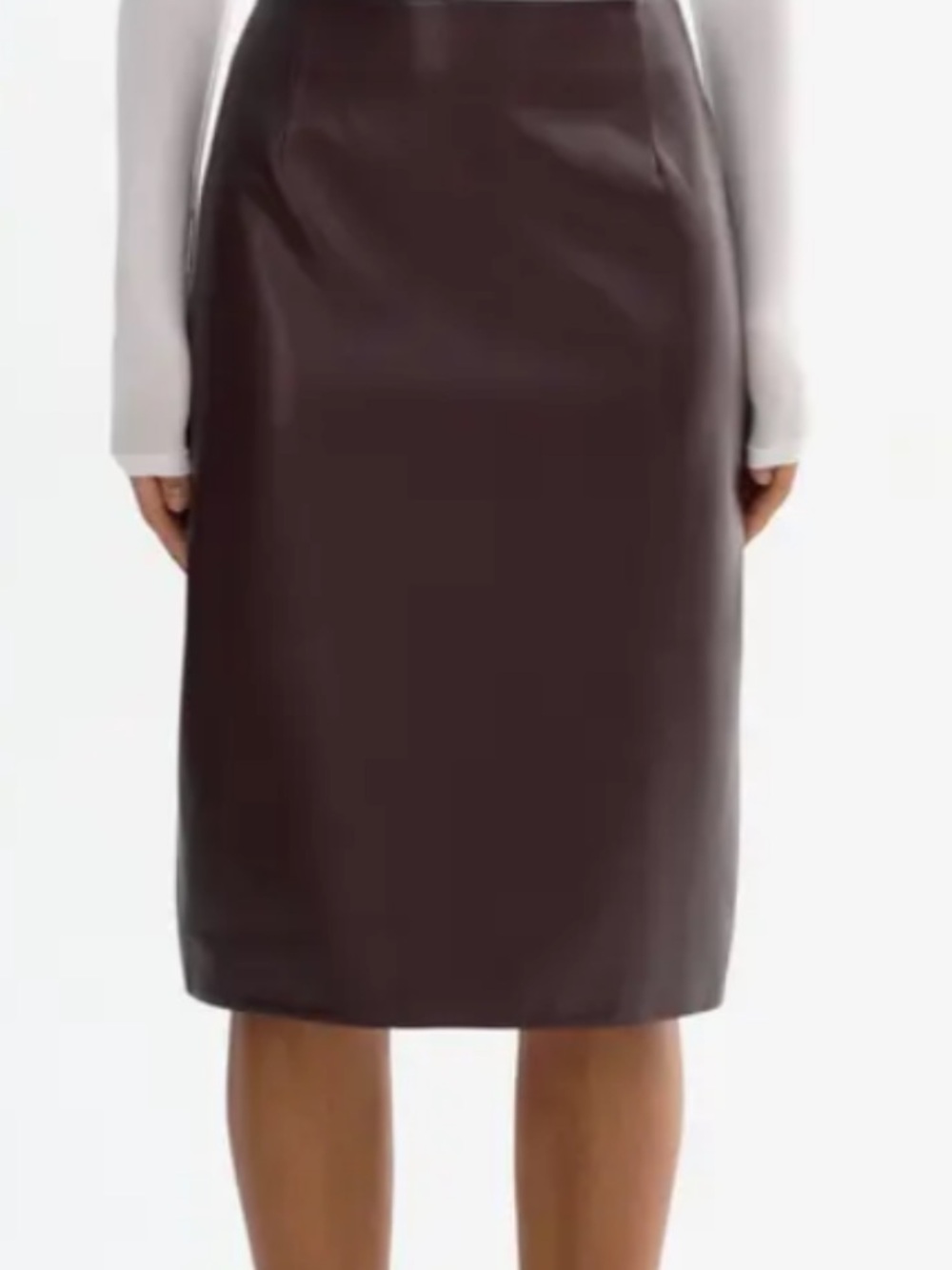 New Brown Faux Leather Pencil Skirt Size 10 Midi Tall Boots Neutral